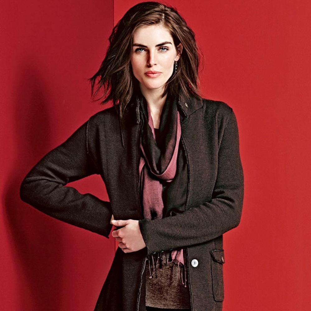 EILEEN FISHER Maroon Brown Felted Merino Wool Military Button Up Blazer Jacket